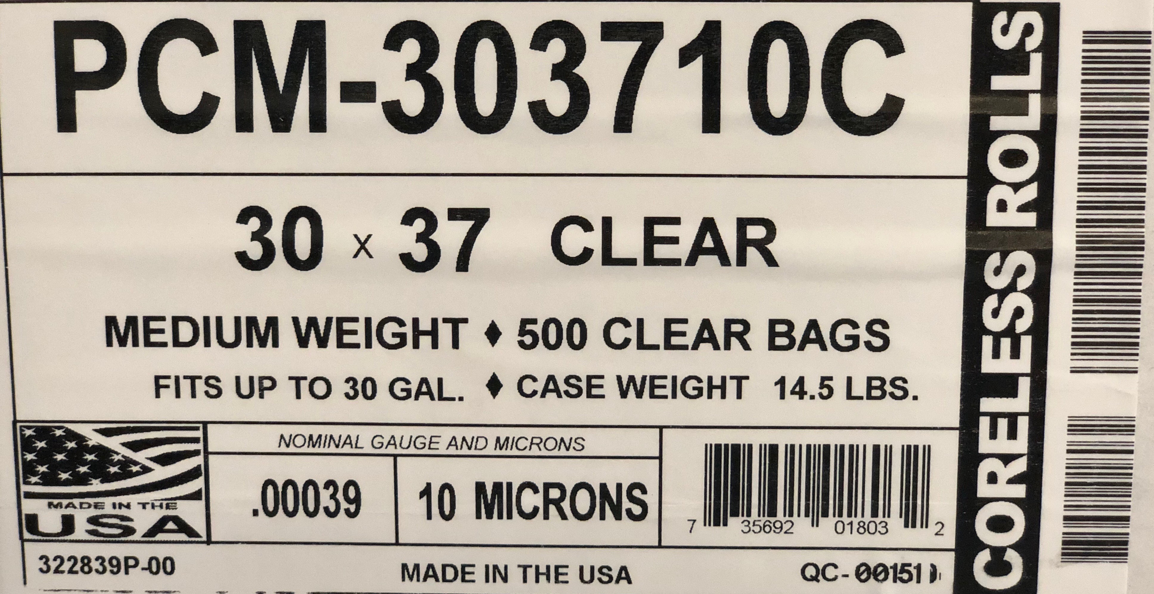 30X37 CLEAR 10 MIC CAN LINERS 500/CS