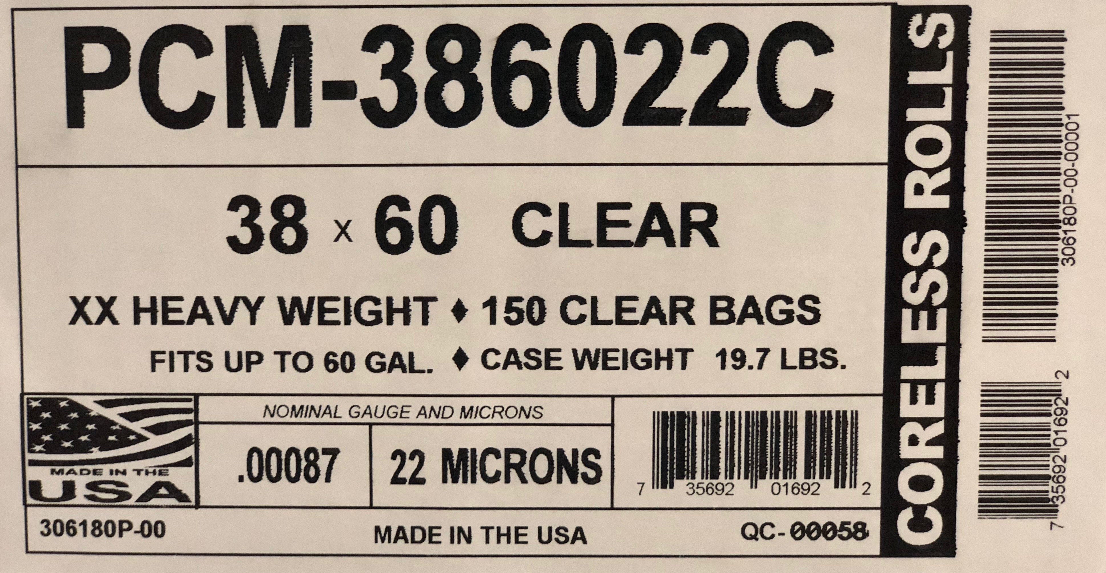 38X60 CLEAR 22 MIL CAN LINERS 150/CS